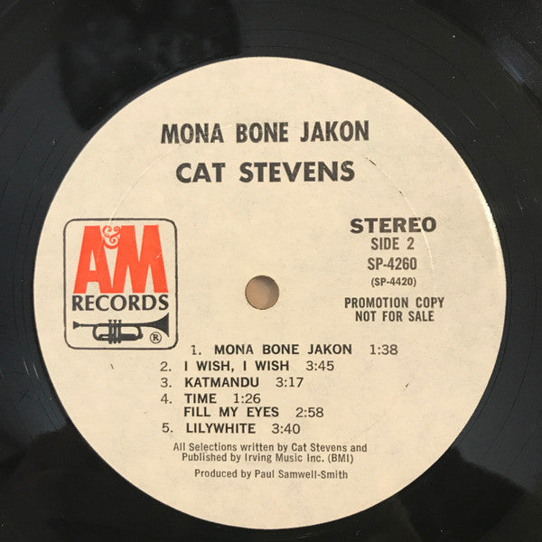 Cat Stevens - Mona Bone Jakon - VG+ LP Record 1970 A&M USA White Label Promo Original Vinyl - Pop Rock / Soft Rock / Folk Rock - Shuga Records