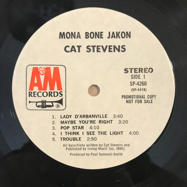 Cat Stevens - Mona Bone Jakon - VG+ LP Record 1970 A&M USA White Label Promo Original Vinyl - Pop Rock / Soft Rock / Folk Rock - Shuga Records