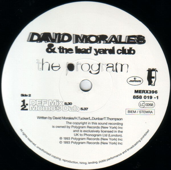 David Morales & The Bad Yard Club - The Program - Mint- 12" Single Record 1993 Mercury UK Vinyl - House - Shuga Records