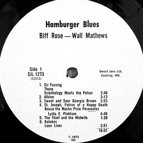 Biff Rose & Wall Matthews - Hamburger Blues - Mint- LP Record 1974 Sweet Jane LTD USA Private Press Minnesota Vinyl & Insert - Avant-garde Jazz / Free Improvisation