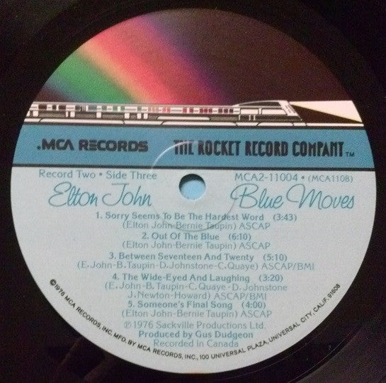 Elton John - Blue Moves - VG+ 2 LP Record 1976 MCA USA Original Vinyl - Pop Rock / Classic Rock - Shuga Records