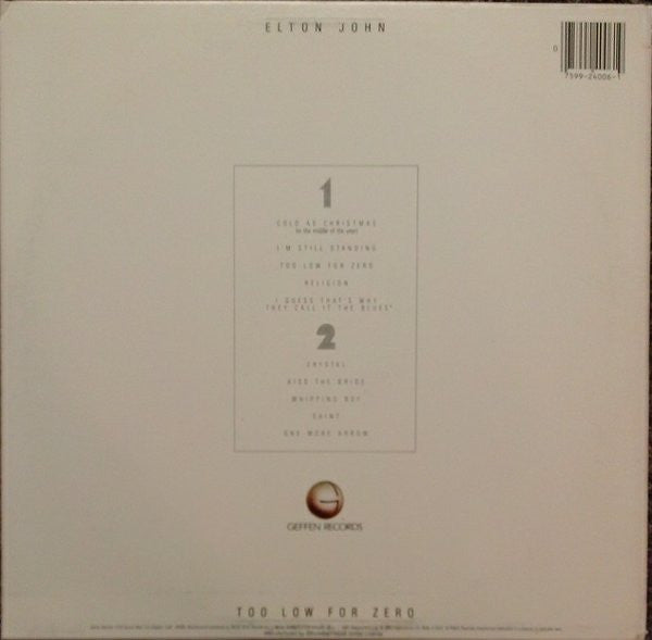 Elton John - Too Low For Zero - VG+ LP Record 1983 Geffen USA Club Edition Vinyl - Pop Rock - Shuga Records