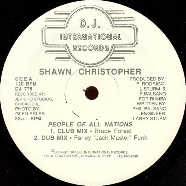 Shawn Christopher - People Of All Nations - VG+ 12" Single Record 1986 D.J. International Vinyl - Chicago House - Shuga Records