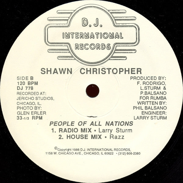 Shawn Christopher - People Of All Nations - VG+ 12" Single Record 1986 D.J. International Vinyl - Chicago House - Shuga Records