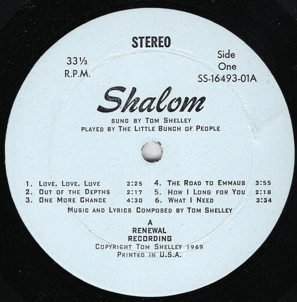 Tom Shelley - Shalom - VG+ LP Record 1969 Renewal USA Private Press Michigan USA Vinyl - Folk - Shuga Records