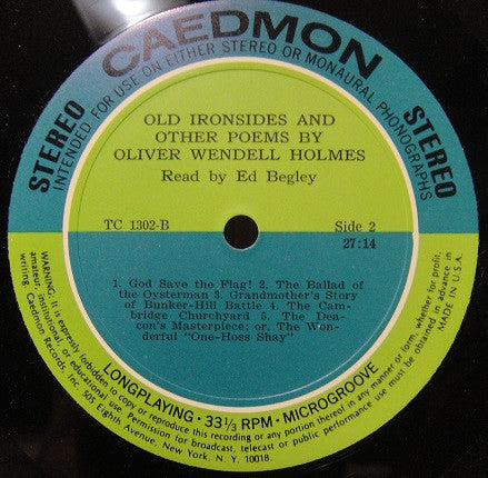 Ed Begley - Old Ironsides And Other Poems By Oliver Wendell Holmes - Mint- LP Record 1974 Caedmon USA Vinyl - Poetry / Spoken Word