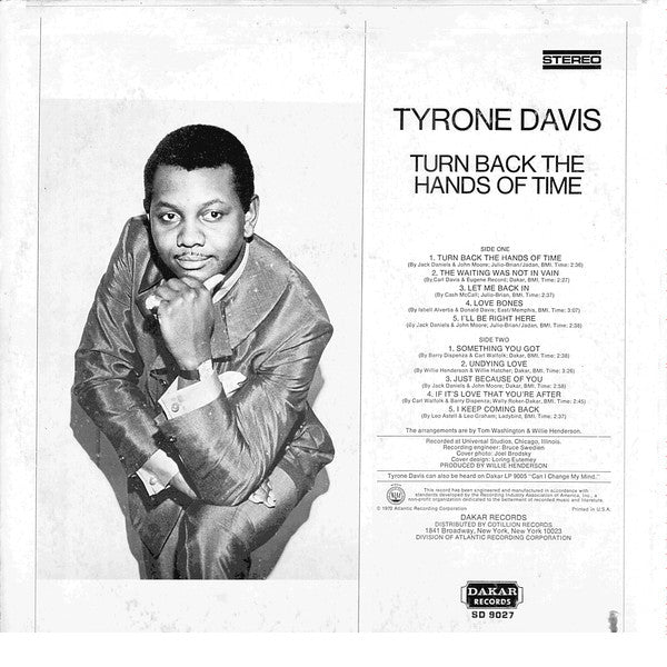 Tyrone Davis - Turn Back The Hands Of Time - VG+ LP Record 1970 Dakar USA Original SP SRC Vinyl - Soul / Funk - Shuga Records