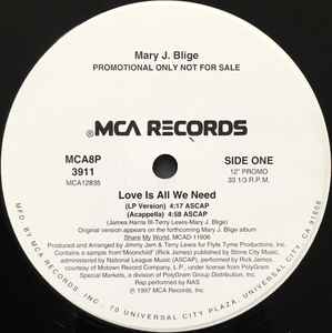 Mary J. Blige - Love Is All We Need - VG+ 12" Single Record 1997 MCA USA Promo Vinyl - R&B / Hip Hop - Shuga Records