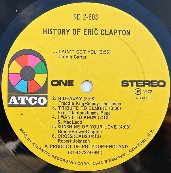 Eric Clapton - The History Of Eric Clapton - Mint- 2 LP Record 1972 ATCO USA Vinyl - Classic Rock / Blues Rock - Shuga Records