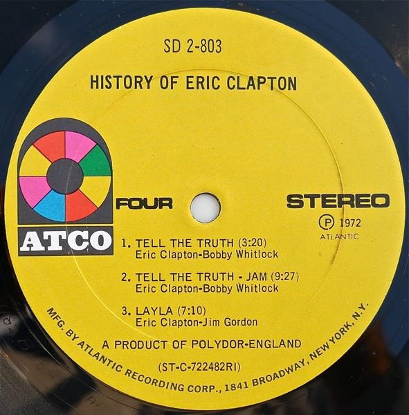 Eric Clapton - The History Of Eric Clapton - Mint- 2 LP Record 1972 ATCO USA Vinyl - Classic Rock / Blues Rock - Shuga Records