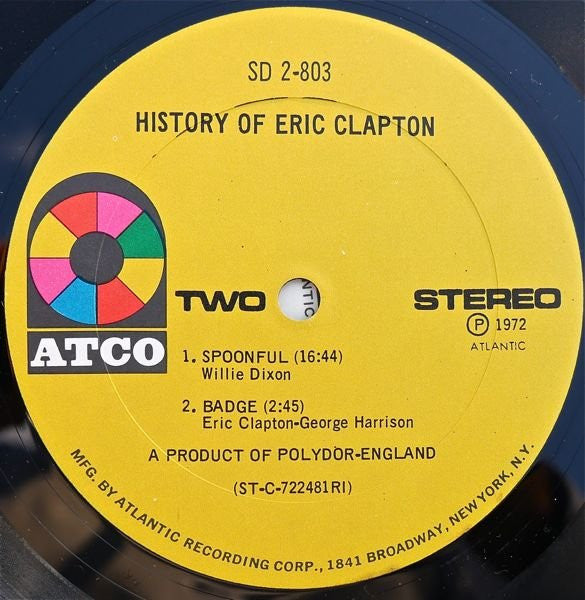 Eric Clapton - The History Of Eric Clapton - Mint- 2 LP Record 1972 ATCO USA Vinyl - Classic Rock / Blues Rock - Shuga Records