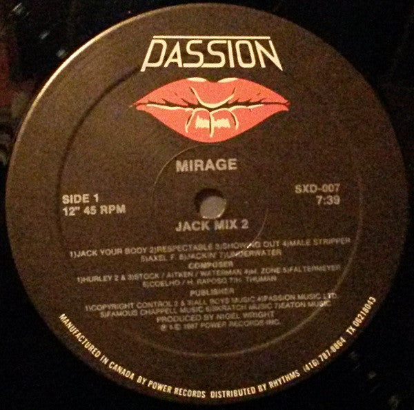 Mirage - Jack Mix 2 / Jack Mix 3 - Mint- 12" Single Record 1987 Passion Canada - House - Shuga Records