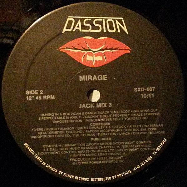 Mirage - Jack Mix 2 / Jack Mix 3 - Mint- 12" Single Record 1987 Passion Canada - House - Shuga Records