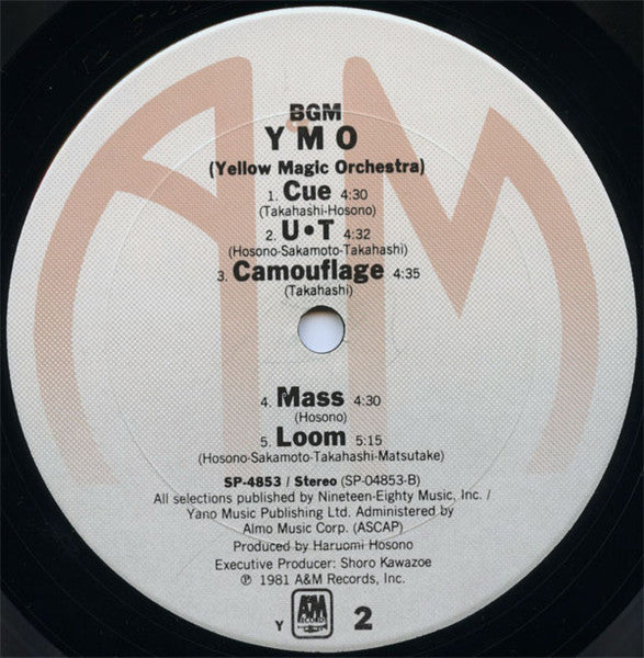 Yellow Magic Orchestra / YMO - BGM LP Record 1981 A&M USA Promo Original Vinyl - Synth-pop / Electronic / Experimental - Shuga Records