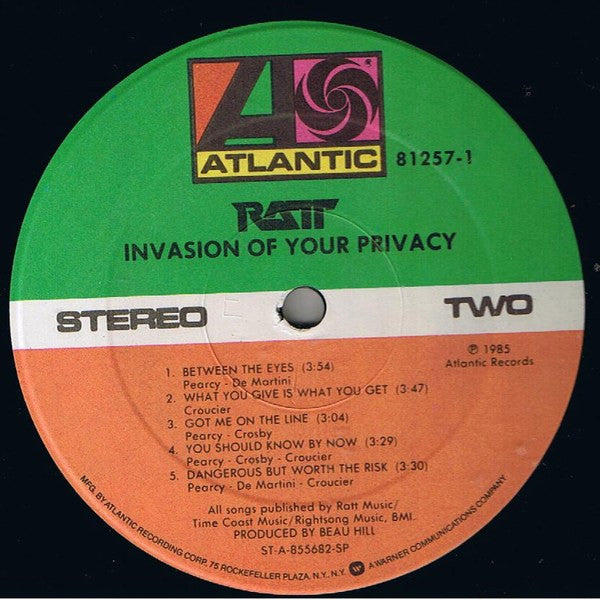 Ratt - Invasion Of Your Privacy - Mint- LP Record 1985 Atlantic USA Original Press Vinyl, Inner & Insert - Hard Rock / Heavy Metal / Arena - Shuga Records