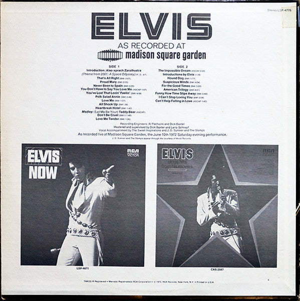 Elvis Presley - Elvis As Recorded At Madison Square Garden (1972) - VG+ LP Record 1977 RCA USA - Rock & Roll - Shuga Records