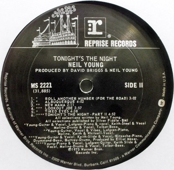 Neil Young - Tonight's The Night - VG LP Record 1975 Reprise USA Original Vinyl - Classic Rock / Folk Rock - Shuga Records