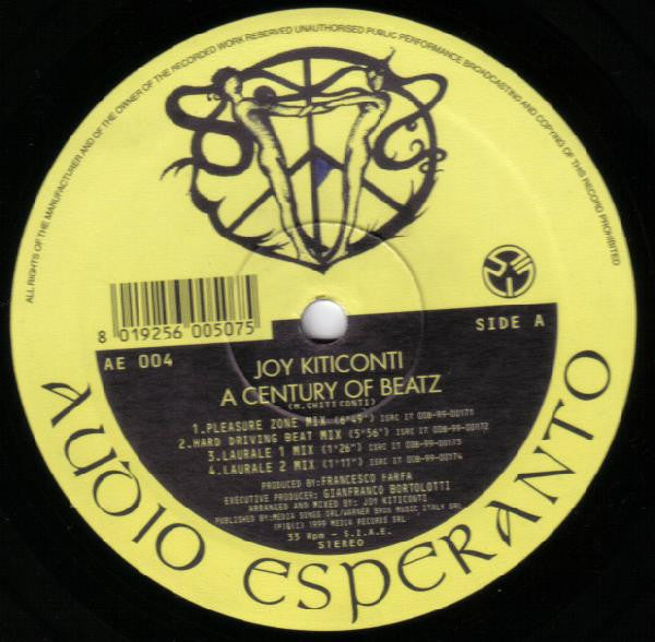 Joy Kiticonti - A Century Of Beatz - New 12" Single Record 1999 Audio Esperanto Italy Vinyl - Trance / Techno / Downtempo - Shuga Records