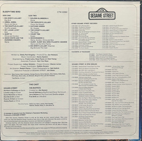 Various & Big Bird - Sleepytime Bird - VG+ LP Record 1977 Sesame Street USA Vinyl - Children's - Shuga Records