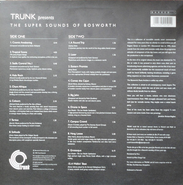 Various - The Super Sounds Of Bosworth - LP Record 1996 Trunk UK Vinyl - Jazz / Jazz-Funk / Fusion / Space-Age / Soul-Jazz