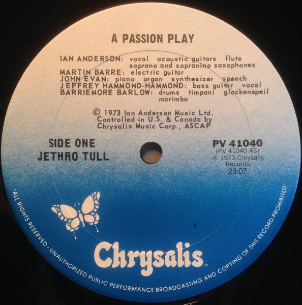 Jethro Tull - A Passion Play (1973) - VG+ LP Record Vinyl 1983 USA Chrysalis Blue Label - Rock / Prog Rock / Folk Rock - Shuga Records