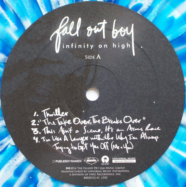 Fall Out Boy - Infinity On High (2007) - Mint- 2 LP Record 2016 Island Decaydance Fueled By Ramen Clear With Blue And White Splatter Vinyl & Insert - Alternative Rock / Pop Punk - Shuga Records