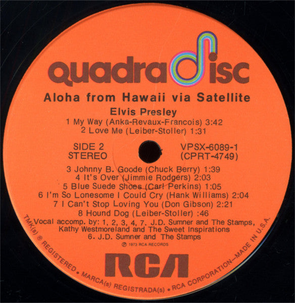Elvis Presley - Aloha From Hawaii Via Satellite (1973) - Mint- 2 LP Record 1974 RCA USA Quadraphonic Vinyl, Inners & Hyper Sticker - Rock & Roll - Shuga Records