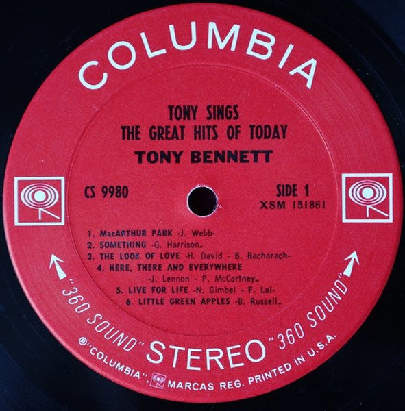 Tony Bennett - Tony Sings The Great Hits Of Today - Mint- LP Record 1969 Columbia USA Original Press 360 Vinyl - Jazz / Big Band / Vocal / Pop - Shuga Records