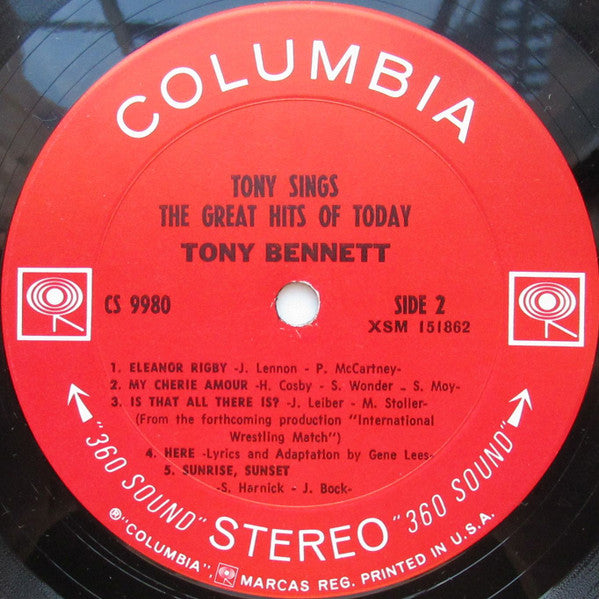 Tony Bennett - Tony Sings The Great Hits Of Today - Mint- LP Record 1969 Columbia USA Original Press 360 Vinyl - Jazz / Big Band / Vocal / Pop - Shuga Records