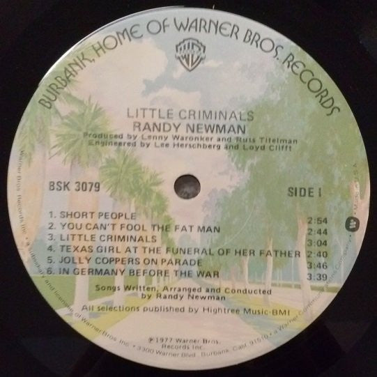 Randy Newman - Little Criminals - Mint- LP Record 1977 Warner USA Vinyl - Pop Rock / Soft Rock - Shuga Records