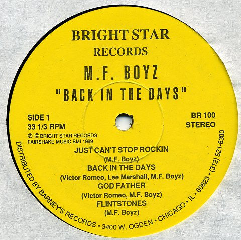 M.F. Boyz - Back In The Days - VG+ 12" Single Record 1989 Bright Star USA Vinyl - Chicago Acid House / Hip-House - Shuga Records