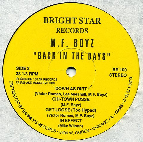 M.F. Boyz - Back In The Days - VG+ 12" Single Record 1989 Bright Star USA Vinyl - Chicago Acid House / Hip-House - Shuga Records