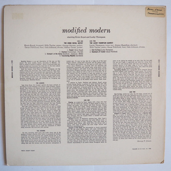 Ernie Royal And Lucky Thompson – Modified Modern - LP Record 1956 Jazztone USA Mono Vinyl - Jazz / Bop - Shuga Records