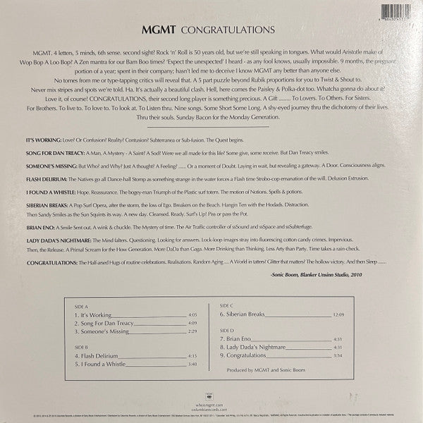 MGMT - Congratulations (2010) - New 2 LP Record 2014 Columbia 180 gram Vinyl - Pop Rock / Electronic - Shuga Records