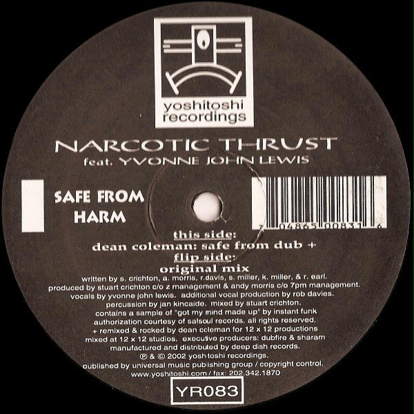 Narcotic Thrust Feat. Yvonne John Lewis – Safe From Harm - VG+ 2x 12" Single Record 2002 Yoshitoshi Recordings USA Vinyl - Progressive House / House - Shuga Records