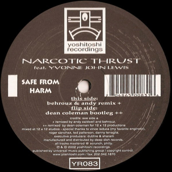 Narcotic Thrust Feat. Yvonne John Lewis – Safe From Harm - VG+ 2x 12" Single Record 2002 Yoshitoshi Recordings USA Vinyl - Progressive House / House - Shuga Records
