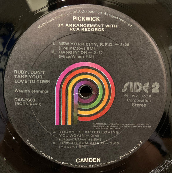 Waylon Jennings - Ruby, Don't Take Your Love To Town - VG+ LP Record 1973 Pickwick Camden USA Vinyl - Country - Shuga Records