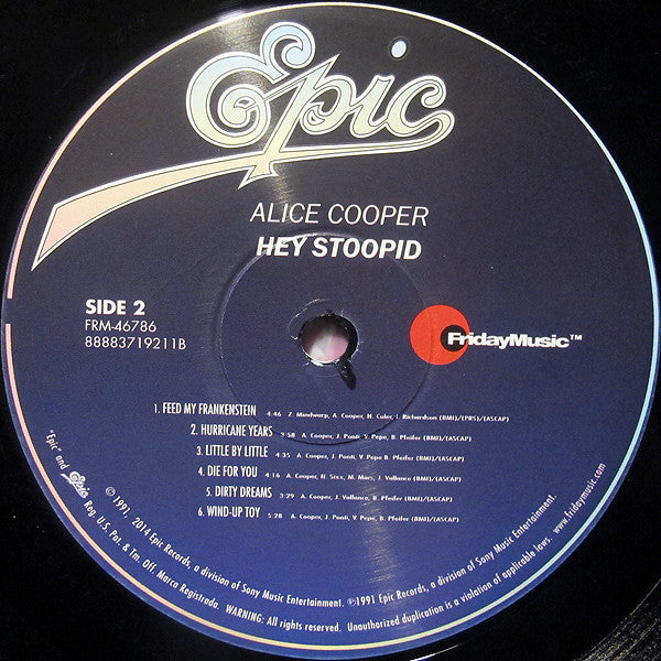 Alice Cooper - Hey Stoopid (1991) - Mint- LP Record 2014 Epic Friday Music 1810 gram Vinyl - Hard Rock / Heavy Metal - Shuga Records