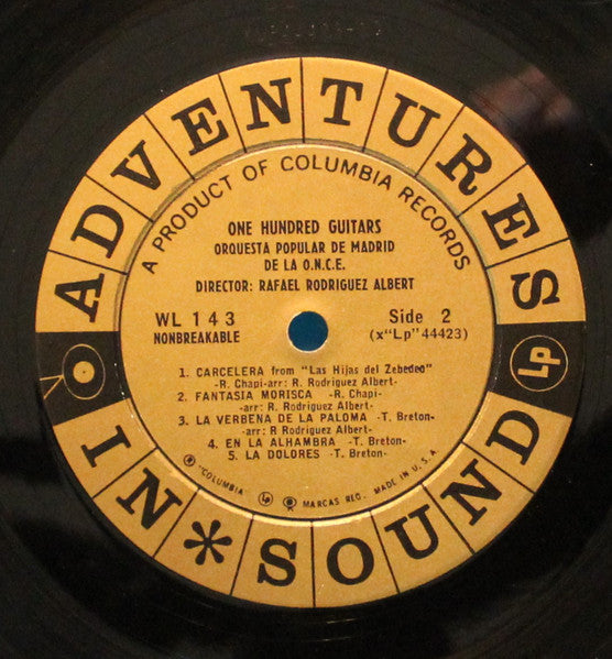 Rafael Rodriguez Albert & Orquesta Popular De Madrid De La O.N.C.E. - One Hundred Guitars - VG+ LP Record 1959 Columbia USA Adventures In Sound Vinyl - Latin / Folk / World Music - Shuga Records