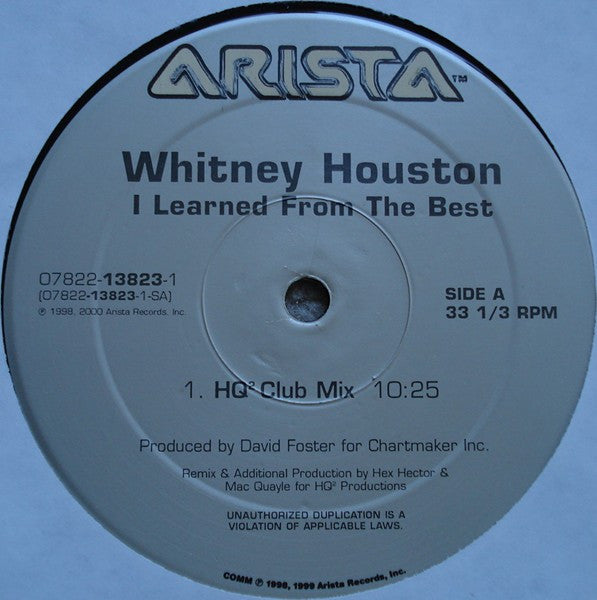 Whitney Houston - I Learned From The Best - VG+ 12" Single Record 2000 Arista USA Vinyl - House / Progressive House - Shuga Records