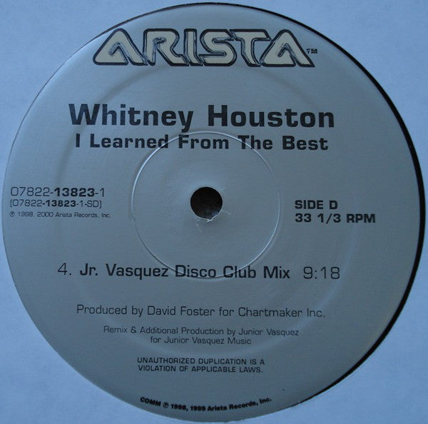 Whitney Houston - I Learned From The Best - VG+ 12" Single Record 2000 Arista USA Vinyl - House / Progressive House - Shuga Records