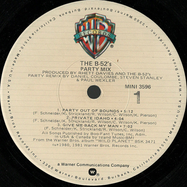 The B-52's - Party Mix! - VG+ LP Record 1981 Warner USA Original Vinyl - Synth-pop / New Wave - Shuga Records