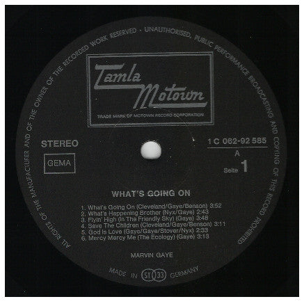 Marvin Gaye - What's Going On - VG- (LOW GRADE COVER & VINYL) LP Record 1971 Tamla Motown Germany Original RARE Vinyl - Soul - Shuga Records
