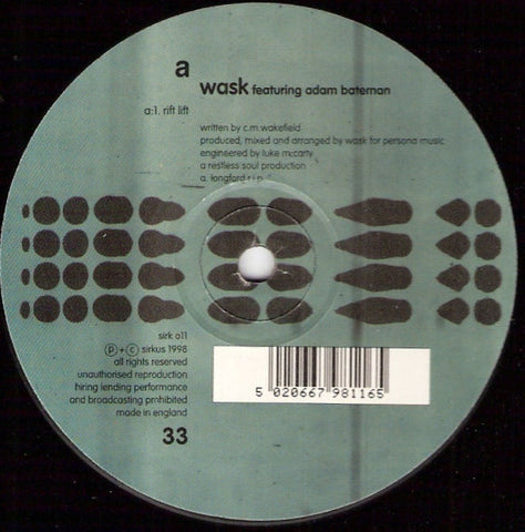 Wask Featuring Adam Batema - Rift Lift - New 12" Single REcord 1998 Sirkus UK Vinyl - Future Jazz / Trip Hop