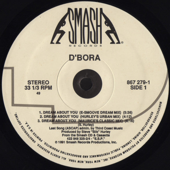 D'Bora - Dream About You - VG+ 12" Single Record 1991 Smash USA Vinyl - House / Garage House - Shuga Records