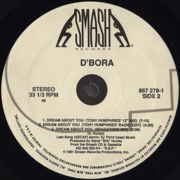 D'Bora - Dream About You - VG+ 12" Single Record 1991 Smash USA Vinyl - House / Garage House - Shuga Records