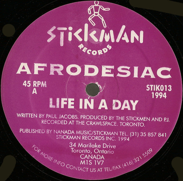Afrodesiac – Life In A Day - VG 12" Single Record 1994 Stickman Canada Vinyl - House - Shuga Records
