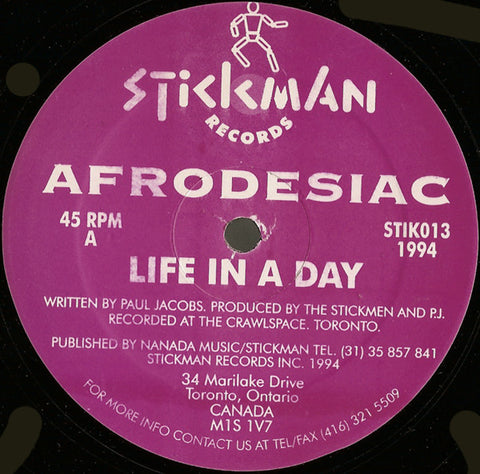 Afrodesiac – Life In A Day - VG 12" Single Record 1994 Stickman Canada Vinyl - House