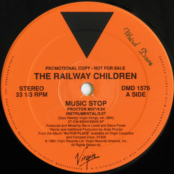 The Railway Children - Music Stop - Mint- 12" Single Record 1990 Virgin USA Promo Vinyl - House / Synth-pop - Shuga Records