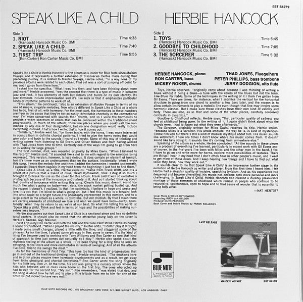 Herbie Hancock - Speak Like A Child (1968) - Mint- LP Record 2014 Blue Note Vinyl Stereo - Jazz / Soul-Jazz - Shuga Records